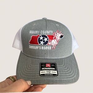 Maury County Trucker Hat Ballcap Grey Red White Blue Richardson 112